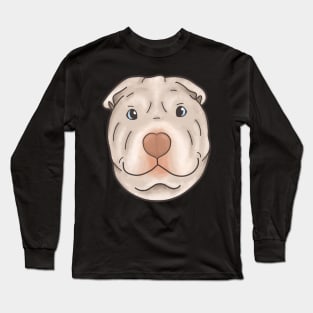 Silly Shar Pei Gemma Cartoon Portrait - Large Version Long Sleeve T-Shirt